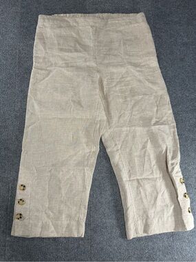 Chico’s 100% Linen Cropped Pants Coastal Grandmother  Tan 2.5 XL Quiet Luxury
